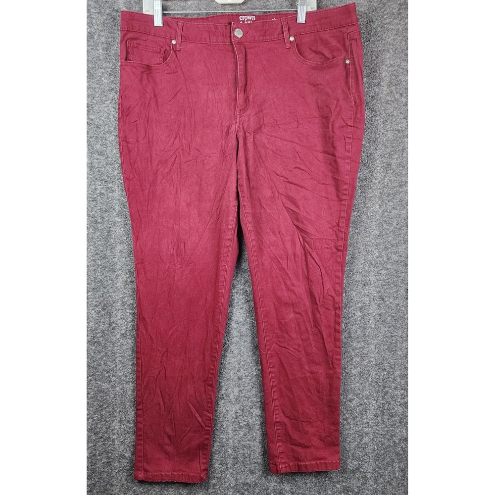 Crown & Ivy Skinny Pants Women Size 16 Burgundy Stretch Cotton Mid Rise Tapered